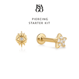 PIERCING STARTER KIT Star Flatback Studs + Evil Eye Flatback Studs