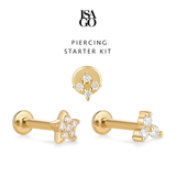 PIERCING STARTER KIT Micro Clover + Trio Round Diamonds + Star Flatback Studs