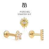 PIERCING STARTER KIT Star Flatback Studs + Line Bar Flatback Studs +Evil Eye Flatback Studs