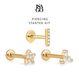 PIERCING STARTER KIT Star Flatback Studs + Line Bar Flatback Studs + Trio Round Diamonds Flatback Studs