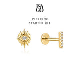 PIERCING STARTER KIT Line Bar Flatback Studs + Evil Eye Flatback Studs