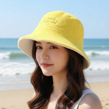 ISAGO Sunshine Bucket Hat Cotton Terry Double Sided Yellow Hat Wanita